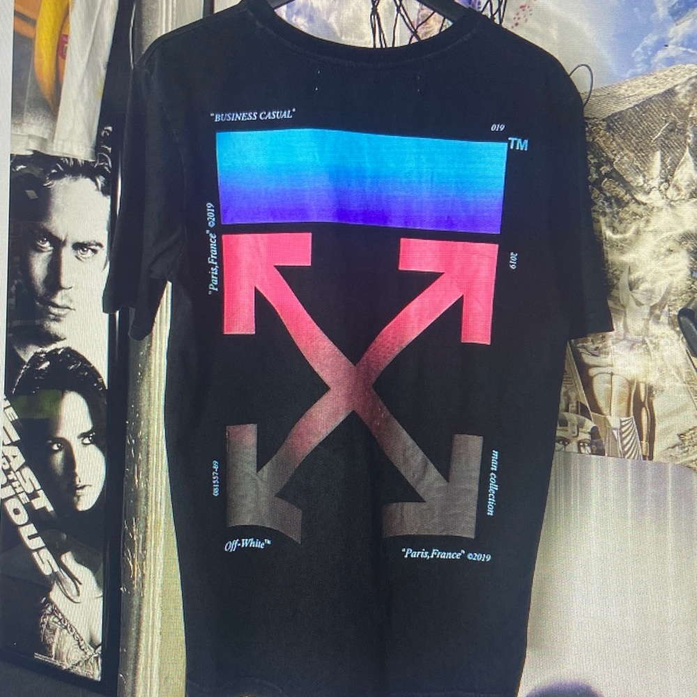 Off-White Black Tee with Multicolor Arrows